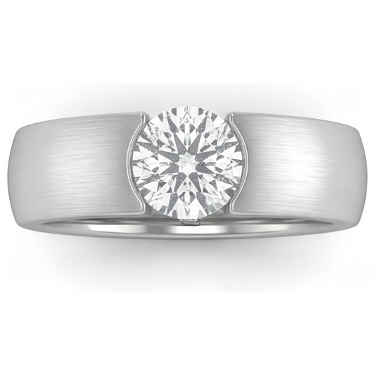 Brillante Taglio Brillante Anello da Uomo in Oro Bianco 14K – vista principale