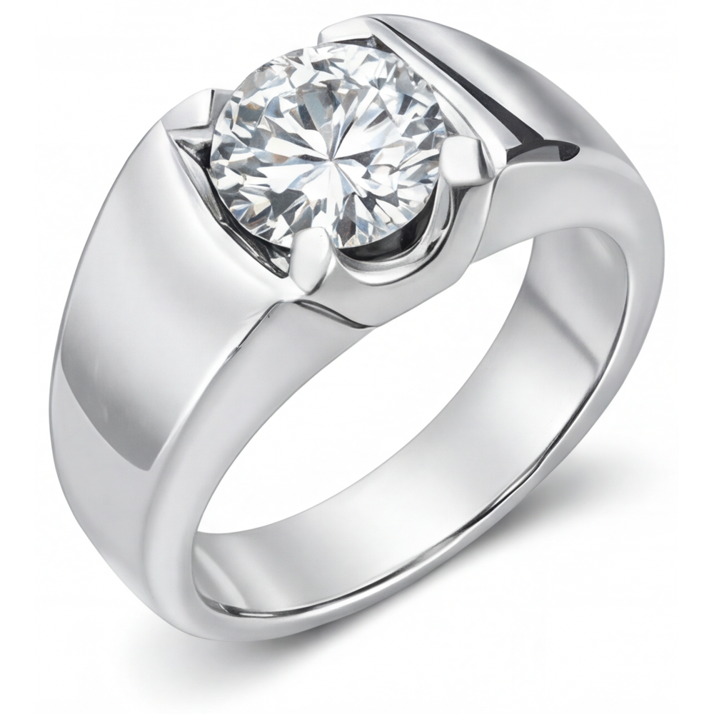 Anello da Uomo Oro 14 Carati Bianco con Brillante – vista profilo