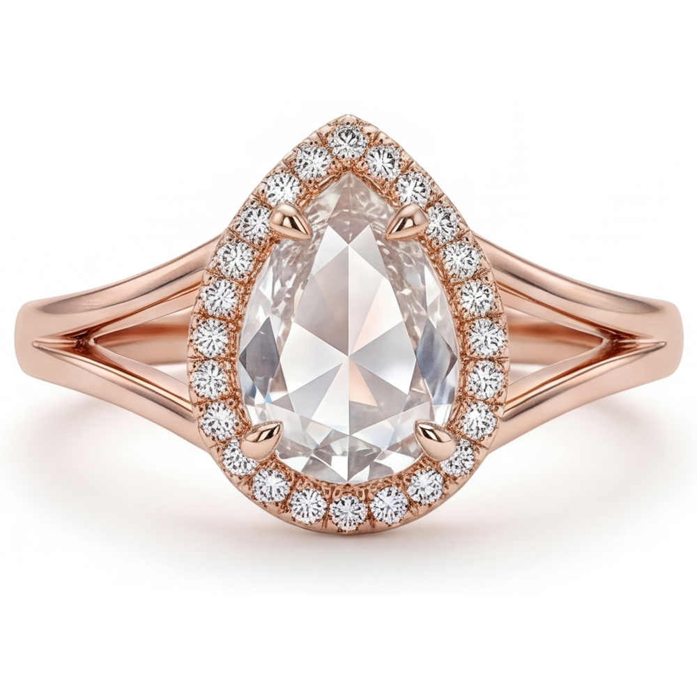 Anello di Fidanzamento Halo Oro Rosa 14K con Brillante – vista principale