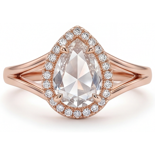 Anello di Fidanzamento Halo Oro Rosa 14K con Brillante – vista principale