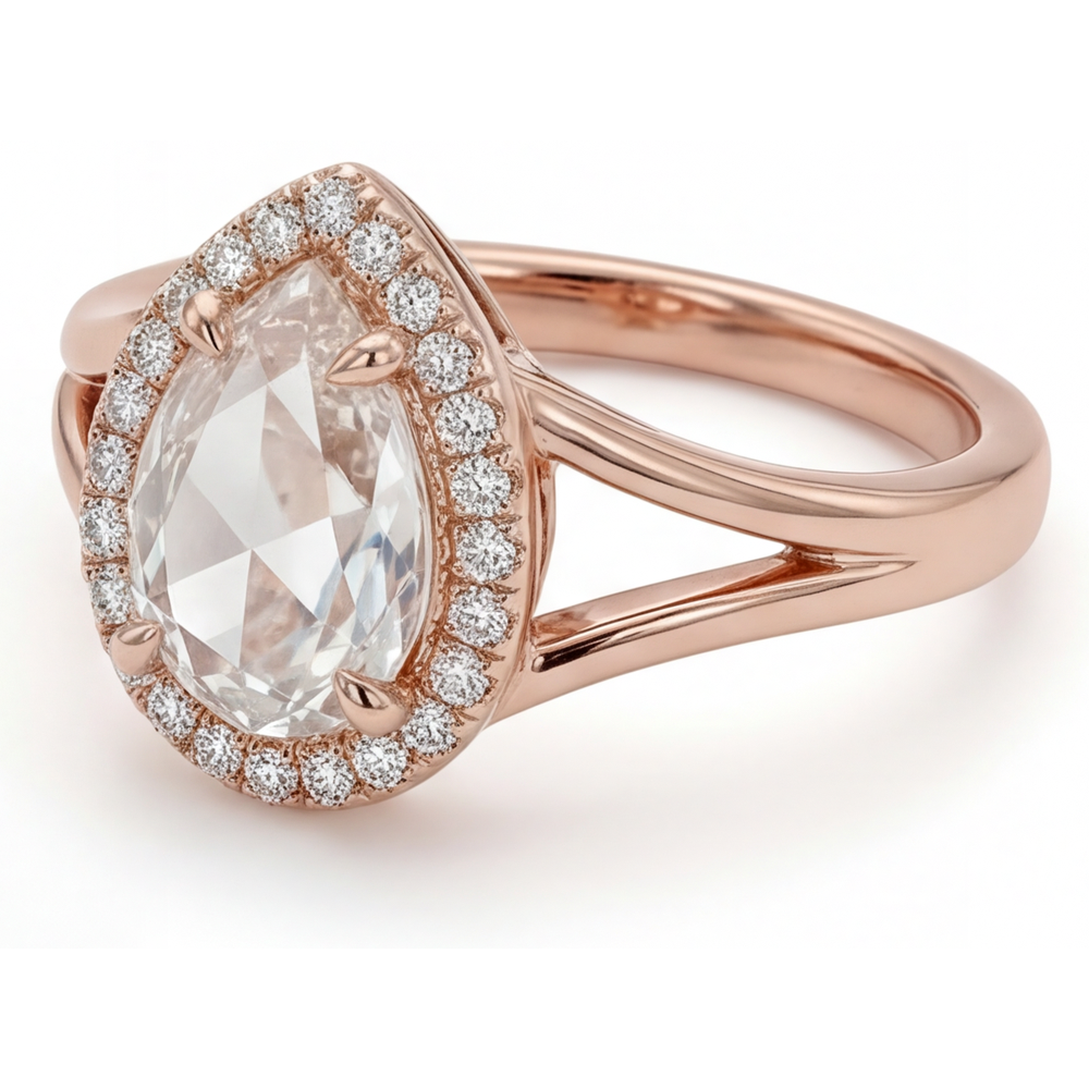Goccia Brillante anello in Oro Rosa 14K – vista frontale