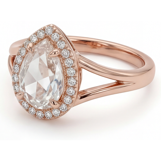 Goccia Brillante anello in Oro Rosa 14K – vista frontale