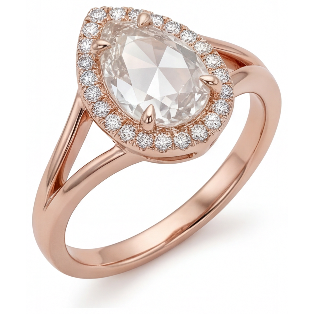 Anello di Fidanzamento Halo Oro Rosa 14K con Brillante – vista laterale