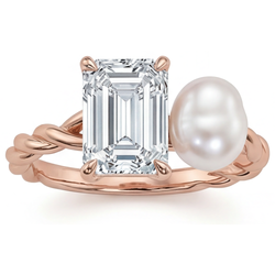 Anello Gioielleria Oro Rosa 14K – Brillante Taglio Smeraldo 1,5