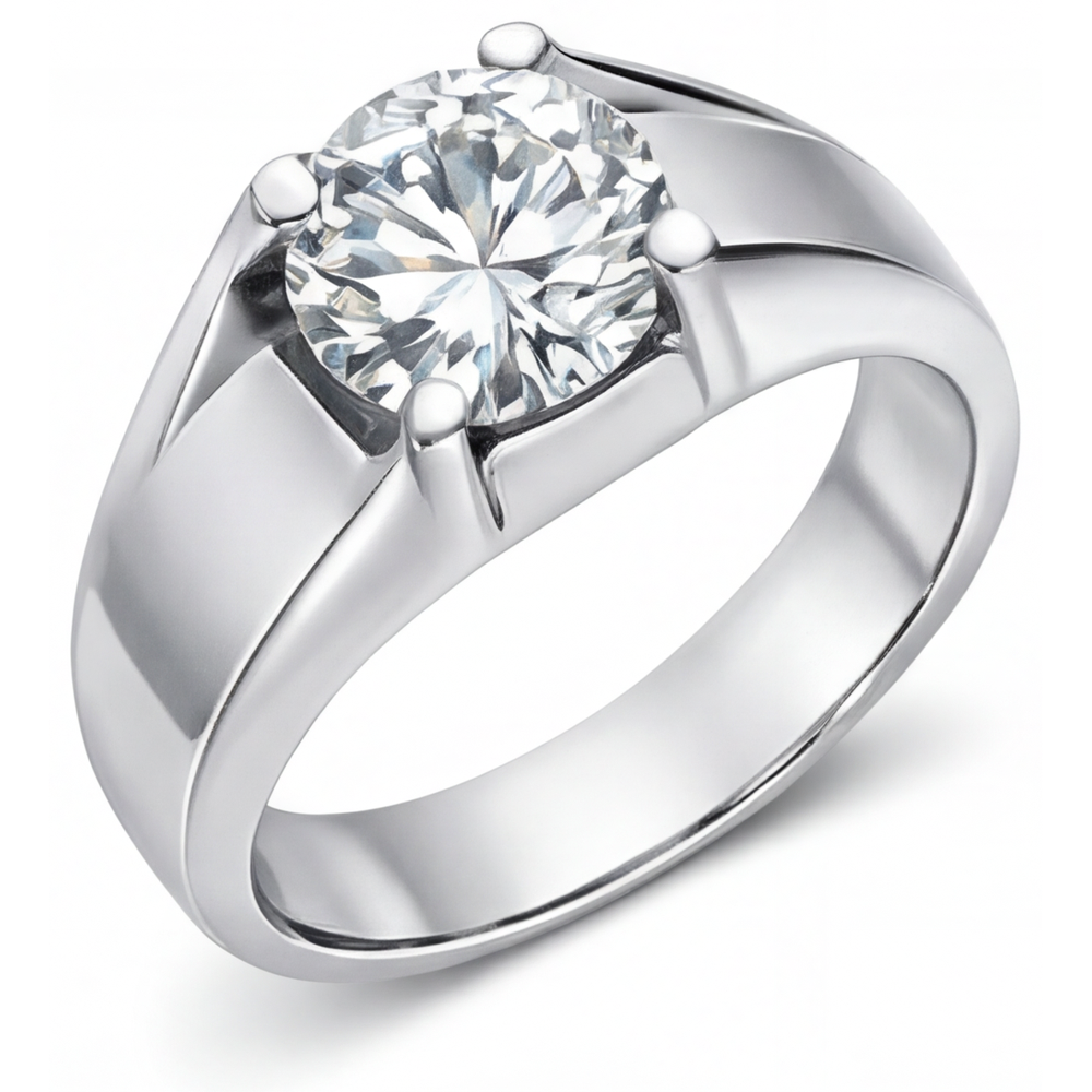 Brillante Taglio Brillante Anello Maschile in Oro Bianco 14K – vista laterale