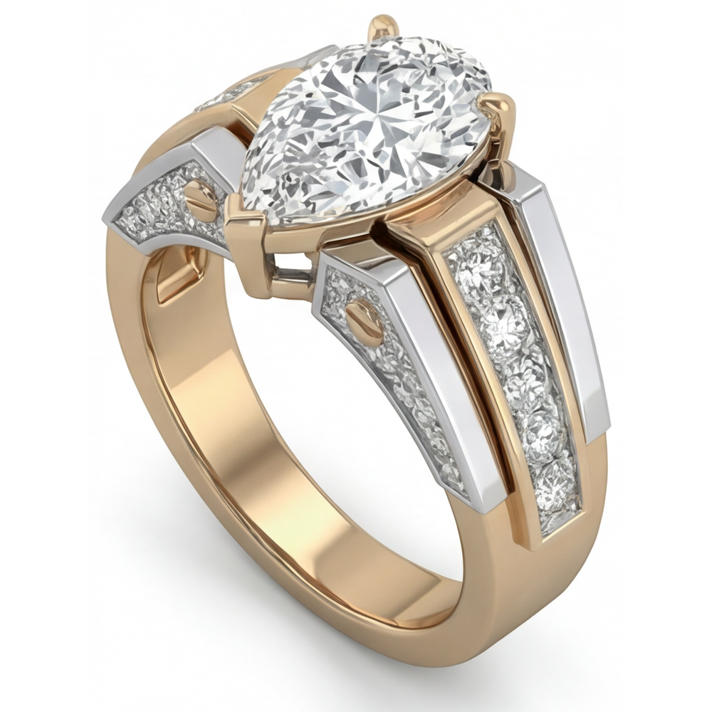 Brillante Anello Solitario con Accenti 2-carati Oro 14 Carati Bicolore – vista posteriore
