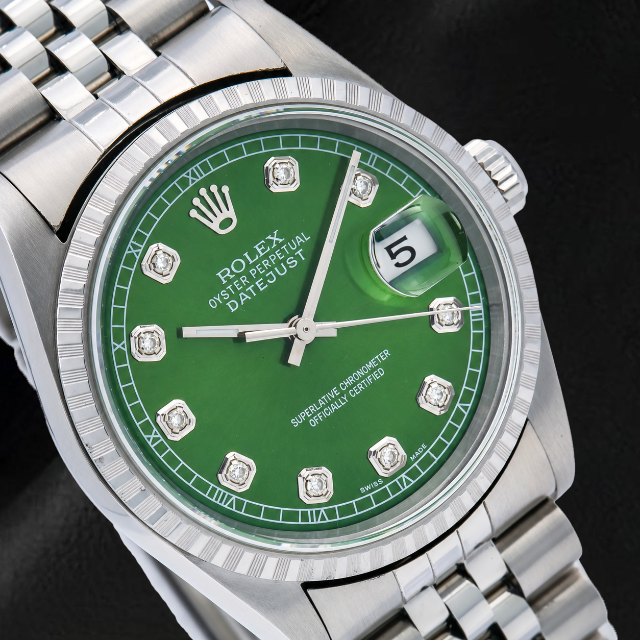 Rolex Datejust 16220 36 mm Orologio in Acciaio Inossidabile con Quadrante Verde con Diamanti