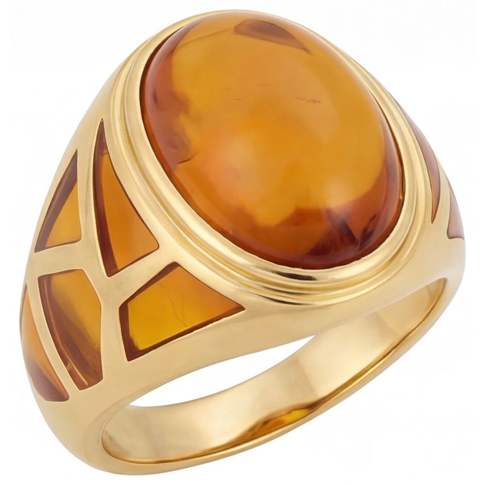 Ovale Citrino anello in Oro Giallo 14K – vista frontale