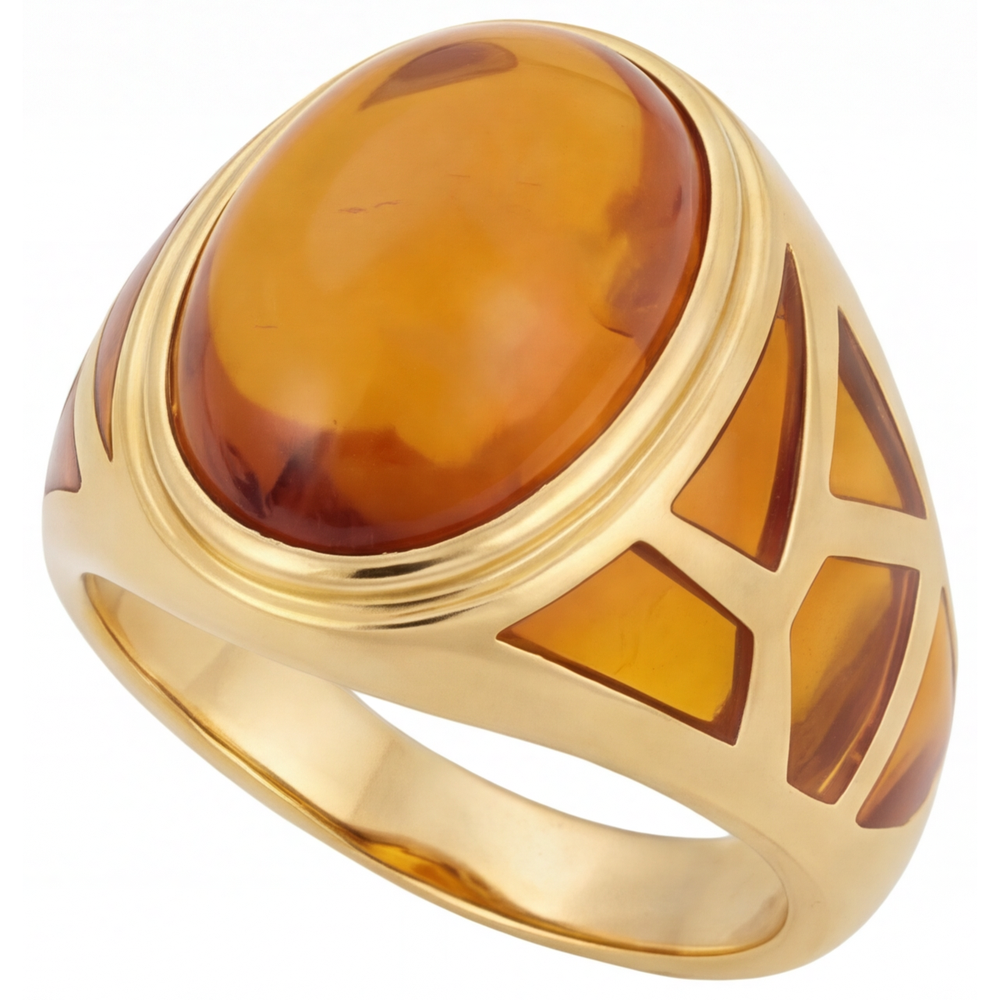 Ovale Citrino anello in Oro Giallo 14K – vista laterale