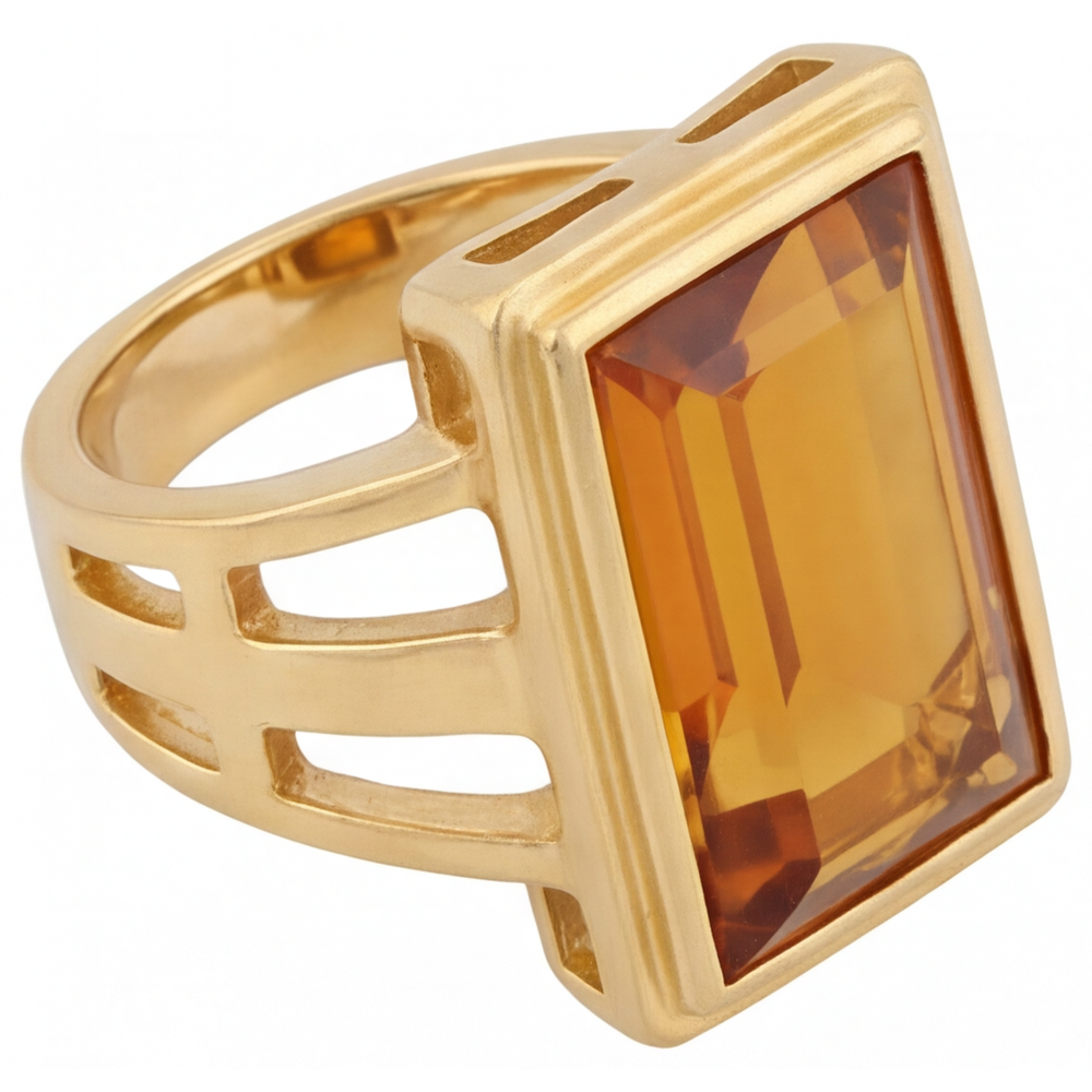 Citrino Anello con Gemma 7-carati Oro Giallo 14K – vista laterale