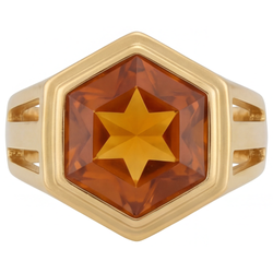 Uomo Anello con Pietra Preziosa Oro Giallo 14K – Citrino Hexagon