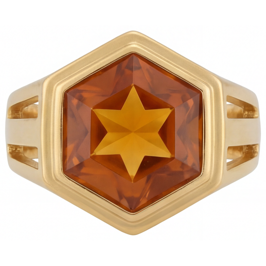 Citrino Hexagon Anello con Pietra Preziosa in Oro Giallo 14K – vista principale