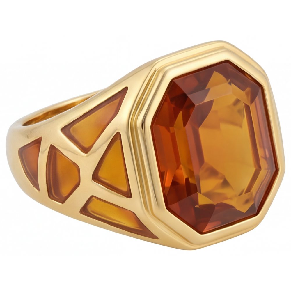 Anello Pietra Colorata Oro 14 Carati Giallo con Citrino – vista laterale