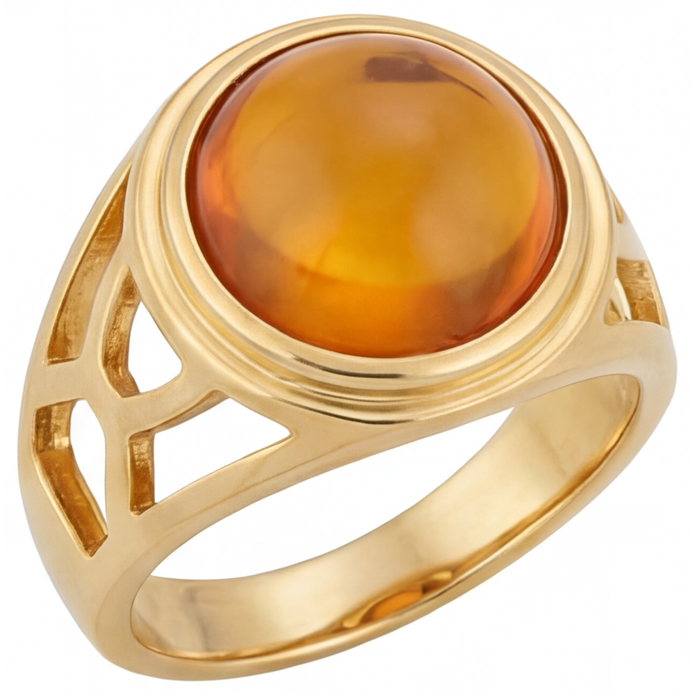 Taglio Rotondo Citrino anello in Oro Giallo 14K – vista frontale