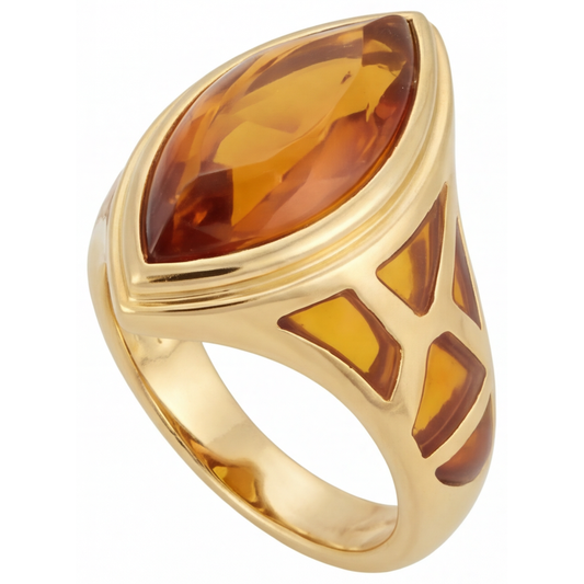 Citrino Dorato Anello con Gemma 11-carati Oro Giallo 14K – vista frontale