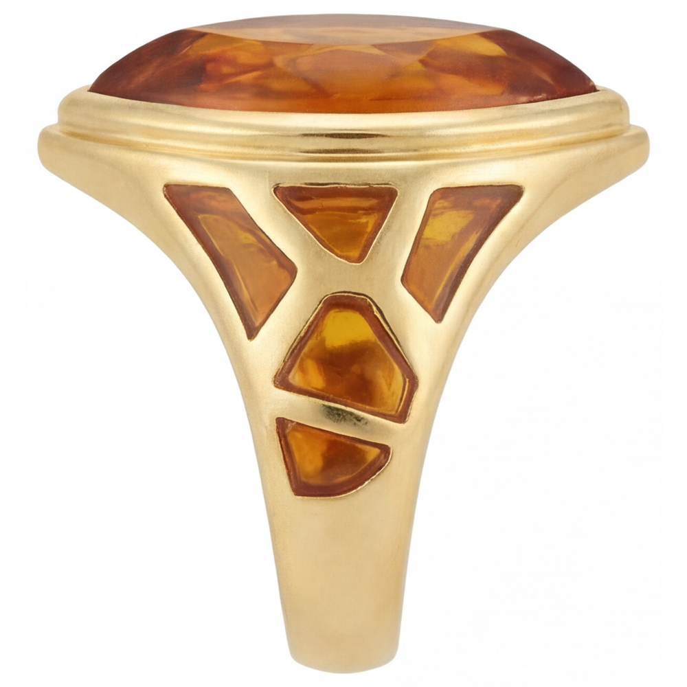 Citrino Dorato Taglio Marquise Anello con Gemma in Oro Giallo 14K – vista angolare