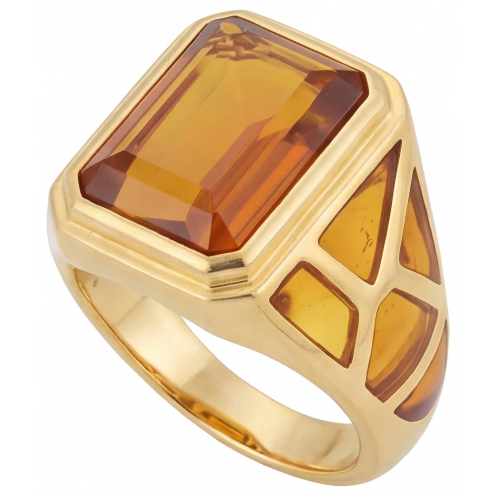 Citrino Dorato Anello con Pietra Preziosa 11 carati Oro Giallo 14K – vista laterale
