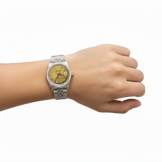 corda champagne Quadrante con diamanti Lunetta Rolex Data Basta guardare il giubileo IMPOSTAZIONE RAPIDA