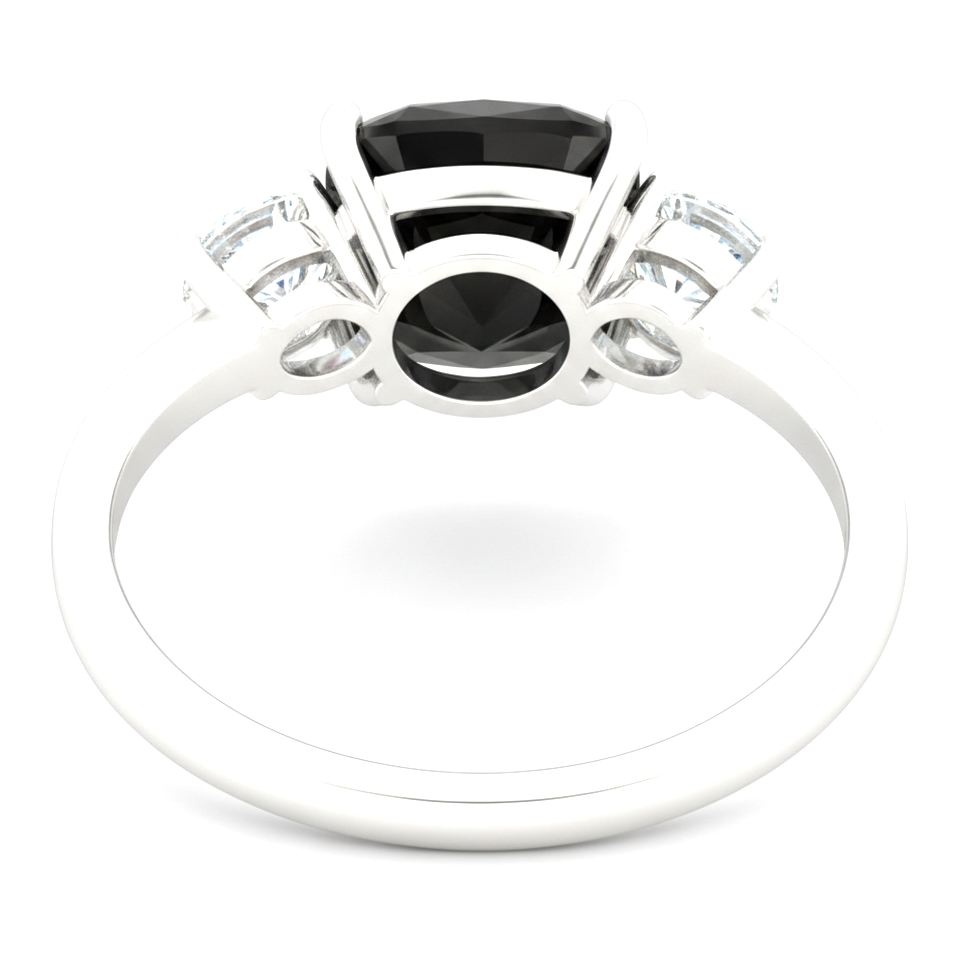 Anello di Fidanzamento a Tre Pietre con Diamante Nero Scuro Naturale Taglio Cuscino da 6 Carati in Oro Bianco 14K