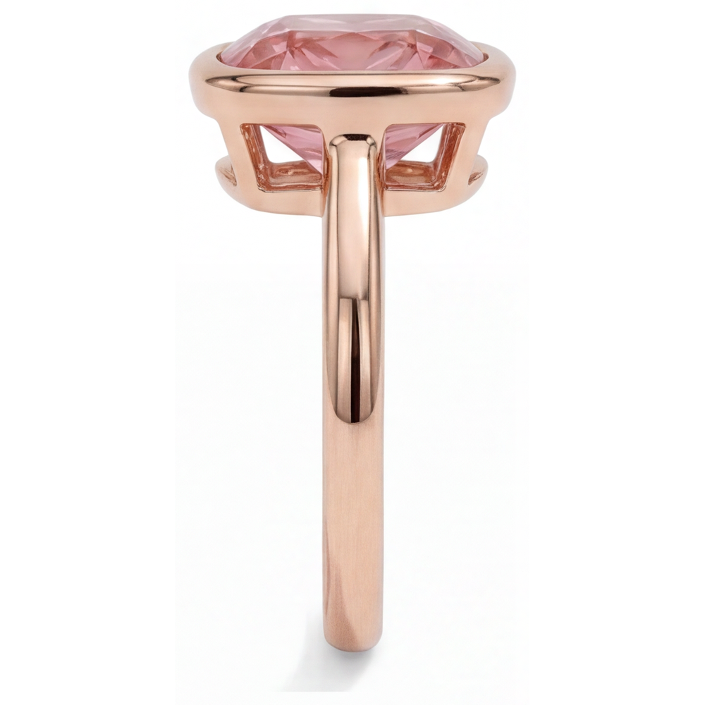 Anello di Fidanzamento Solitario con Zaffiro Padparadscha Naturale da 2,5 Carati Taglio Cuscino con Lunetta in Oro Rosa 14K
