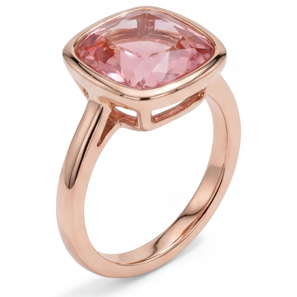 Anello di Fidanzamento Solitario con Zaffiro Padparadscha Naturale da 2,5 Carati Taglio Cuscino con Lunetta in Oro Rosa 14K