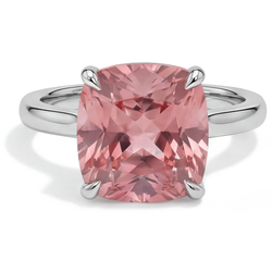 Anello di Fidanzamento Solitario con Zaffiro Padparadscha Naturale da 3 Carati Taglio Cuscino in Oro Bianco 14K