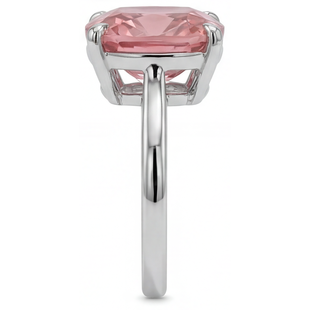 Anello di Fidanzamento Solitario a Cattedrale con Zaffiro Padparadscha Pesca Naturale da 3 Carati, Taglio a Cuscino, in Oro Bianco 14K