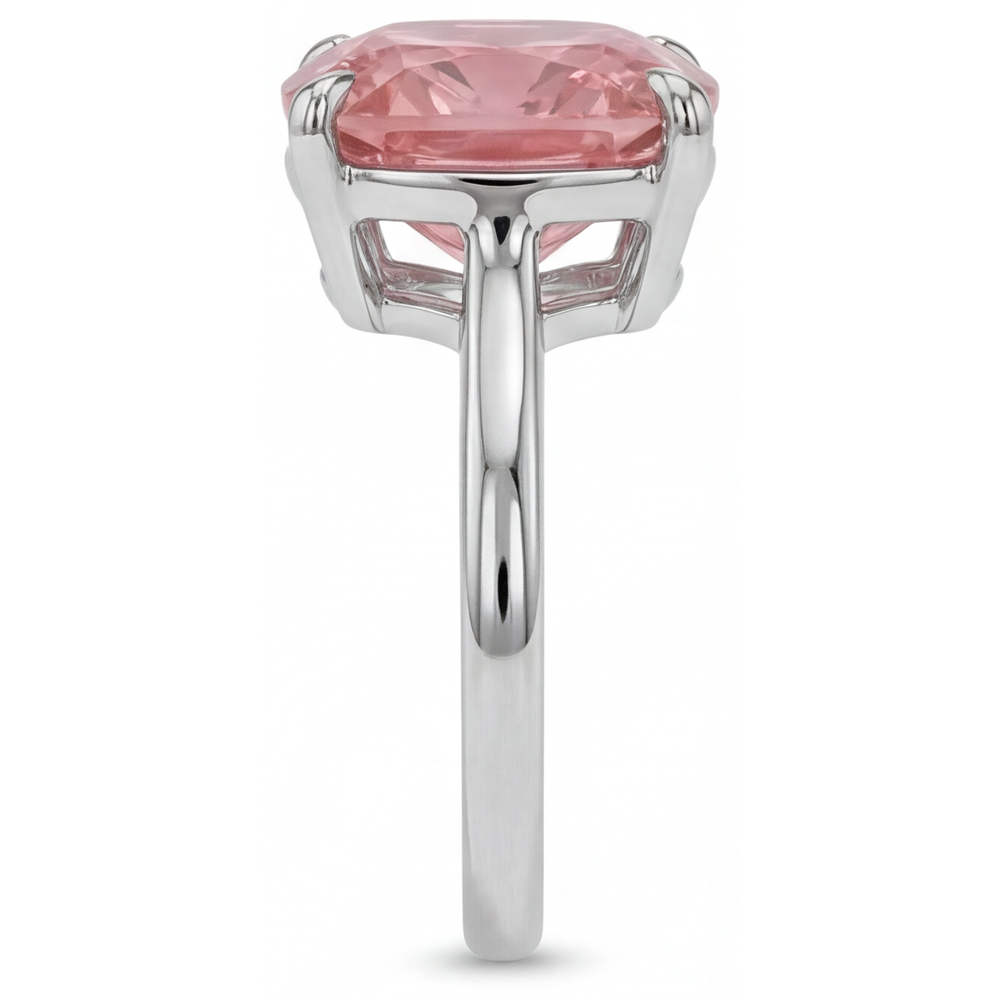 Anello di Fidanzamento Solitario con Zaffiro Padparadscha Naturale da 3 Carati Taglio Cuscino a Fascia Liscia in Oro Bianco 14K