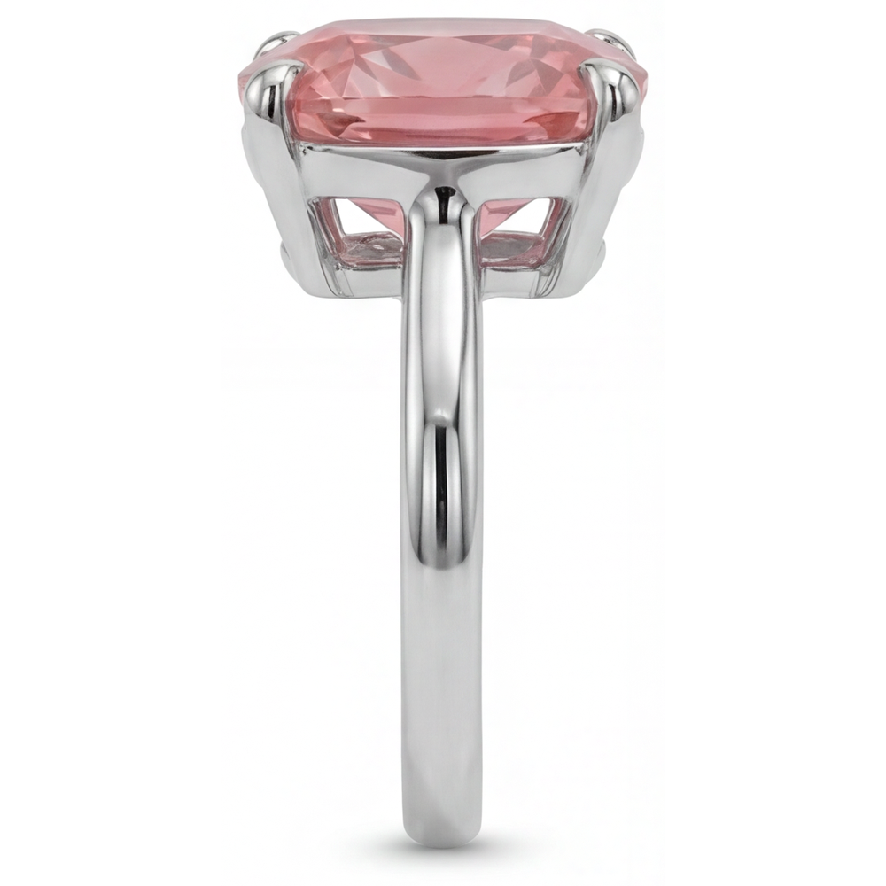 Anello di Fidanzamento Solitario con Zaffiro Padparadscha Naturale da 3 Carati Taglio Cuscino in Oro Bianco 14K