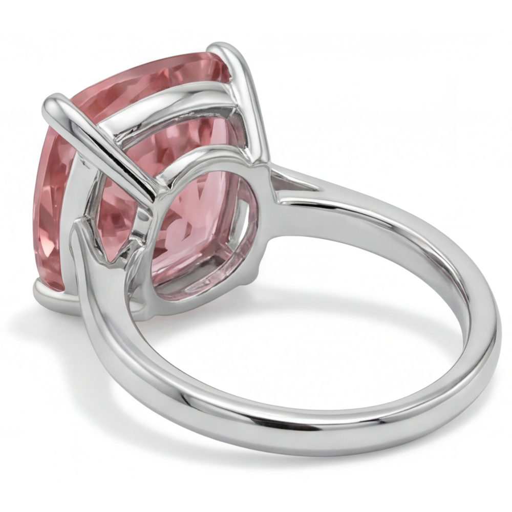 Anello di Fidanzamento Solitario a Cattedrale con Zaffiro Padparadscha Pesca Naturale da 3 Carati, Taglio a Cuscino, in Oro Bianco 14K