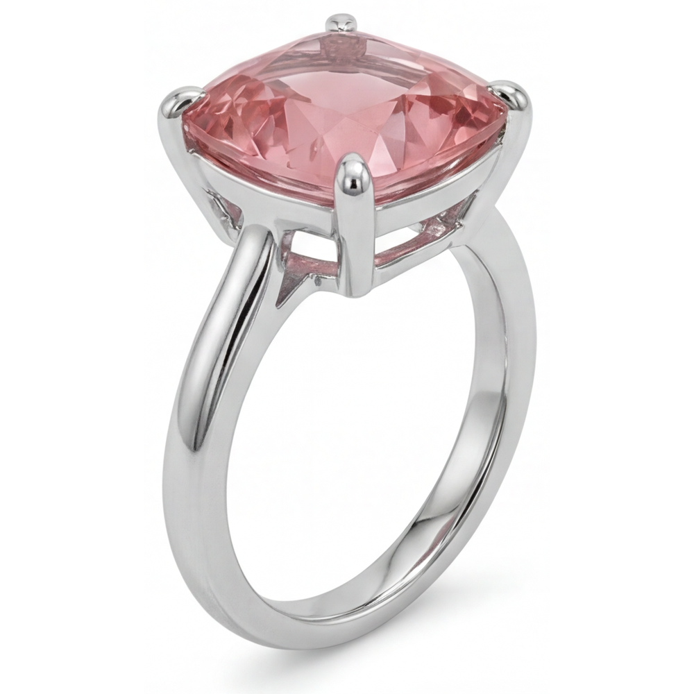 Anello di Fidanzamento Solitario con Zaffiro Padparadscha Naturale da 3 Carati Taglio Cuscino in Oro Bianco 14K