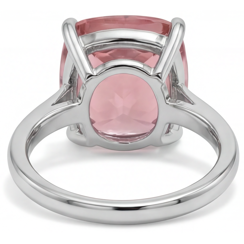Anello di Fidanzamento Solitario a Cattedrale con Zaffiro Padparadscha Pesca Naturale da 3 Carati, Taglio a Cuscino, in Oro Bianco 14K