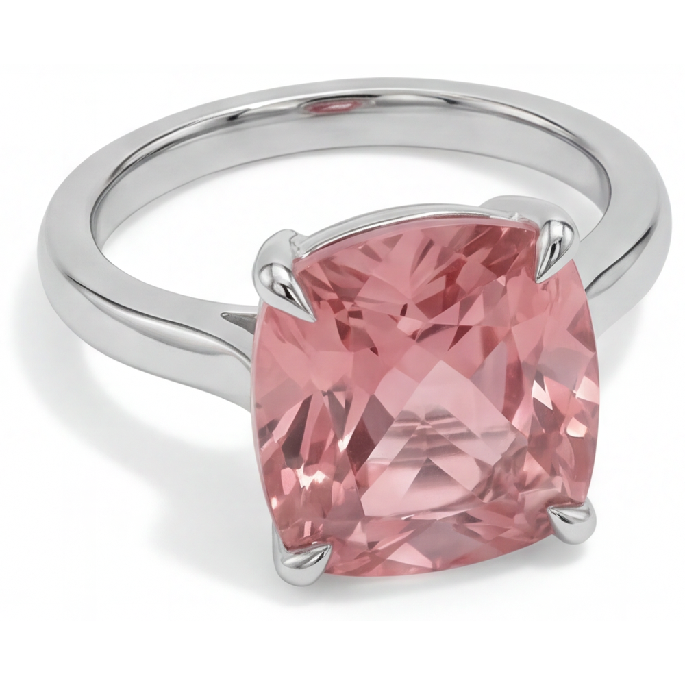 Anello di Fidanzamento Solitario con Zaffiro Padparadscha Naturale da 3 Carati Taglio Cuscino in Oro Bianco 14K