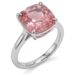 Anello di Fidanzamento Solitario a Cattedrale con Zaffiro Padparadscha Pesca Naturale da 3 Carati, Taglio a Cuscino, in Oro Bianco 14K