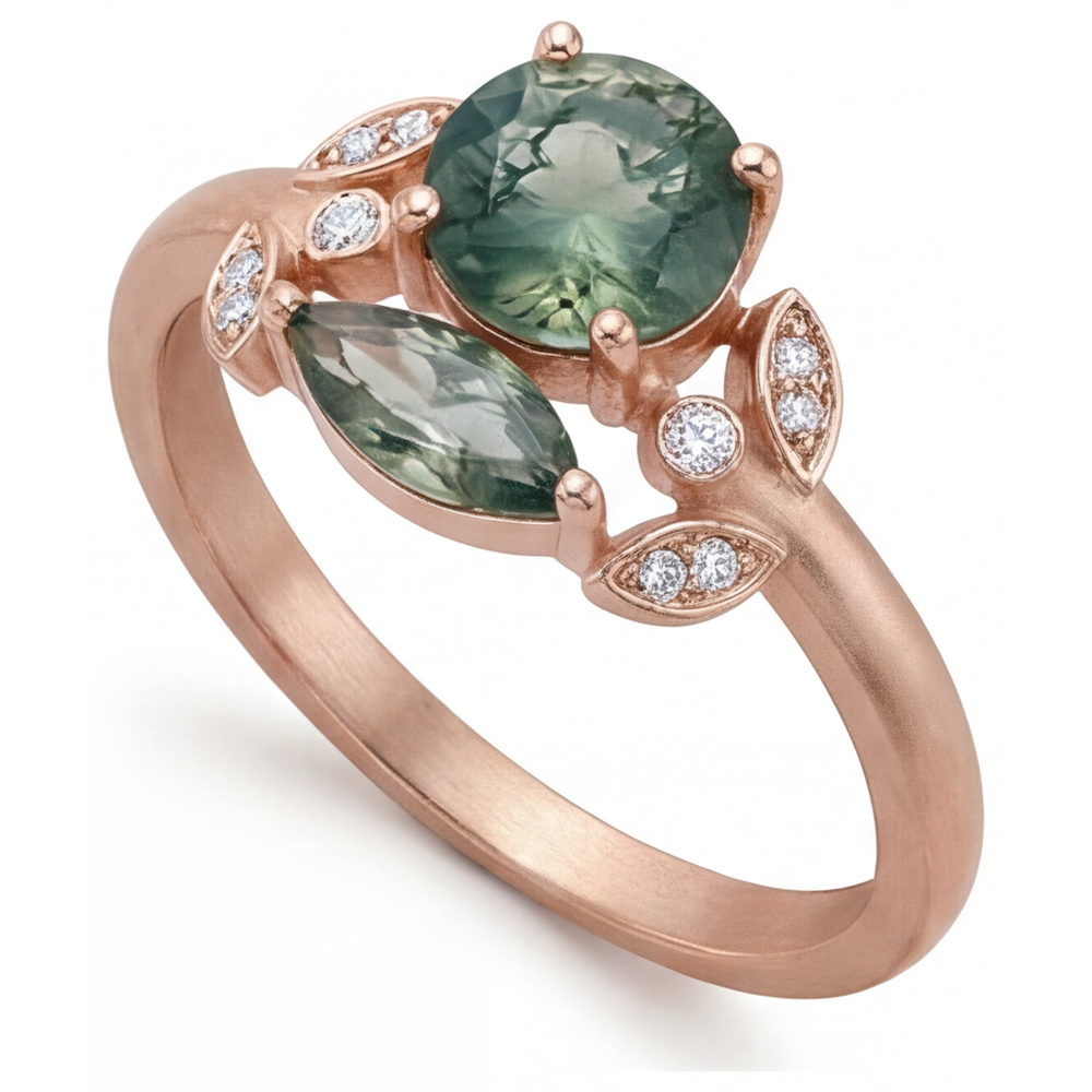 Anello con Gemma Oro Rosa 14K con Dendritic Agate – vista frontale