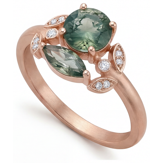 Anello con Gemma Oro Rosa 14K con Dendritic Agate – vista frontale