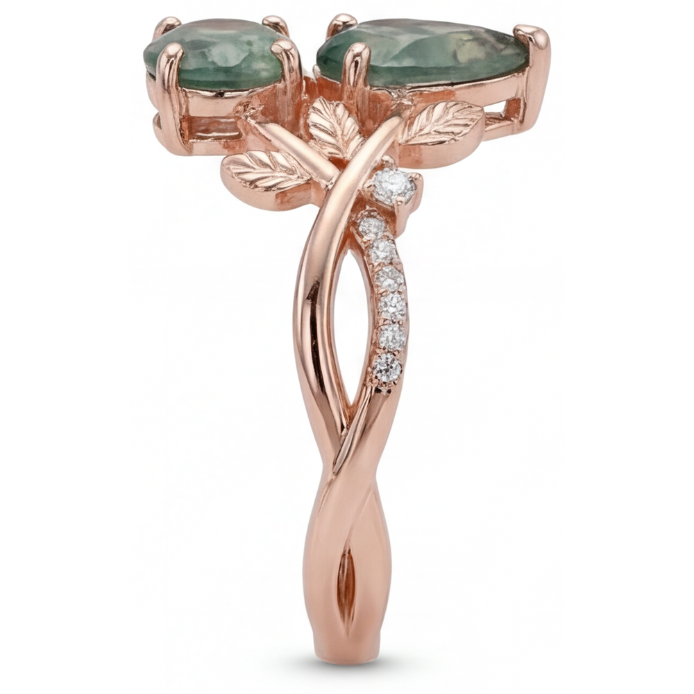 Ovale Dendritic Agate anello in Oro Rosa 14K – vista profilo