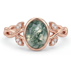 Anello con Pietra Preziosa Oro Rosa 14K con Dendritic Agate