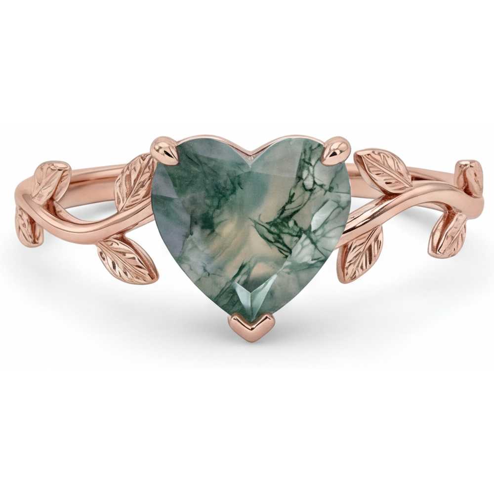 Anello con Pietra Preziosa Oro Rosa 14K con Dendritic Agate – vista principale