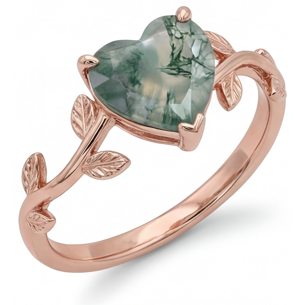 Anello con Pietra Preziosa Oro Rosa 14K con Dendritic Agate – vista frontale