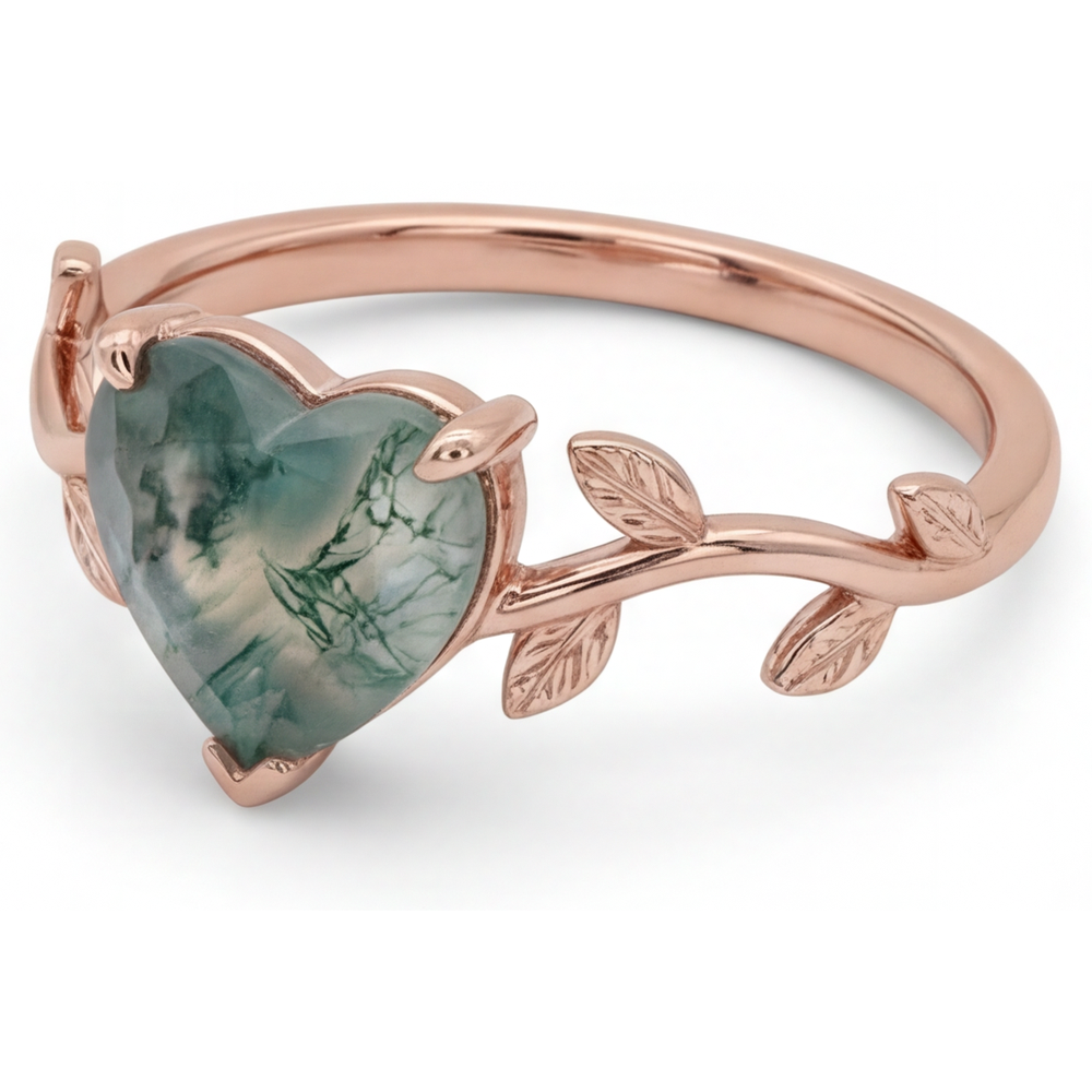 Taglio Cuore Dendritic Agate anello in Oro Rosa 14K – vista laterale
