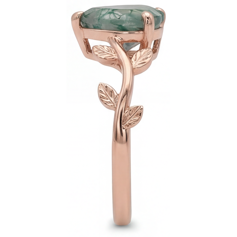 Dendritic Agate Taglio Cuore Anello con Pietra Preziosa in Oro Rosa 14K – vista angolare