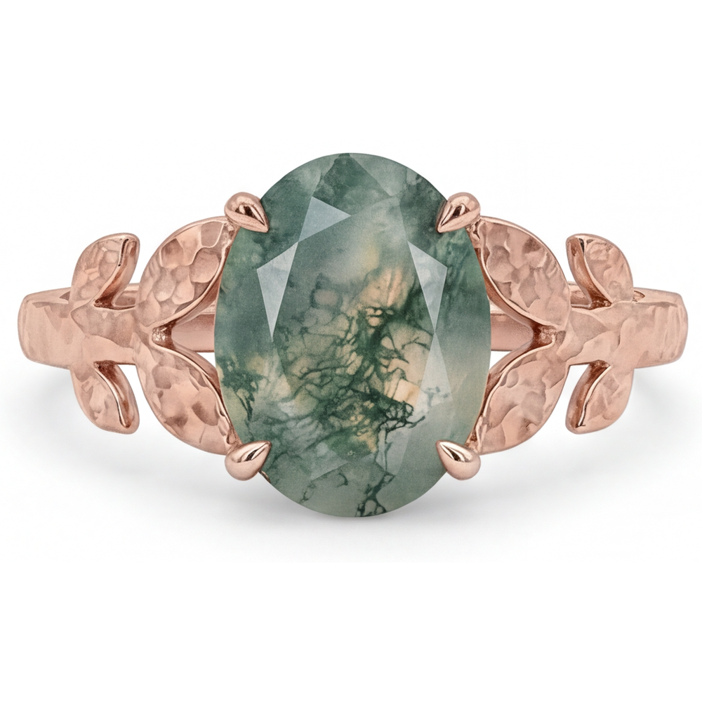 Dendritic Agate Ovale Anello con Pietra Preziosa in Oro Rosa 14K – vista principale