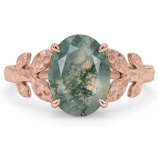 Dendritic Agate Ovale Anello con Pietra Preziosa in Oro Rosa 14K – vista principale