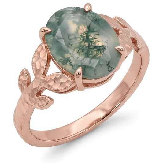 Dendritic Agate Anello con Pietra Preziosa 4,0 carati Oro Rosa 14K – vista frontale