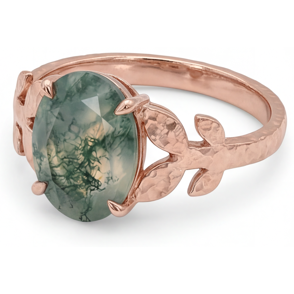 Anello con Pietra Preziosa Oro Rosa 14K con Dendritic Agate – vista laterale