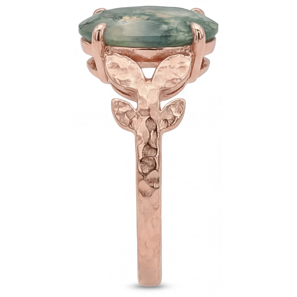 Anello con Pietra Preziosa Oro Rosa 14K con Dendritic Agate – vista angolare
