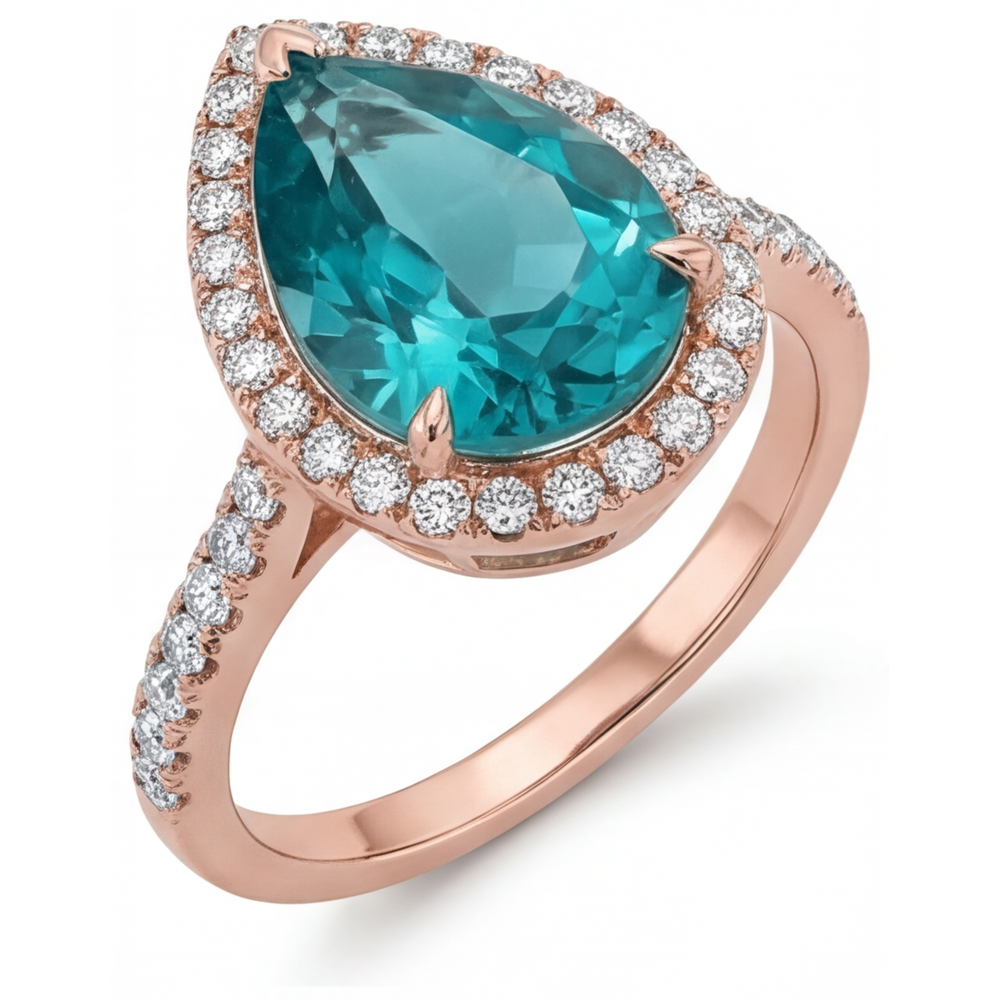 Diamante Anello con Pavé Halo 3,5 carati Oro Rosa 14K – vista frontale