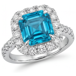 Diamante Diamante Blu Anello con Pavé Halo – 3 carati in Oro