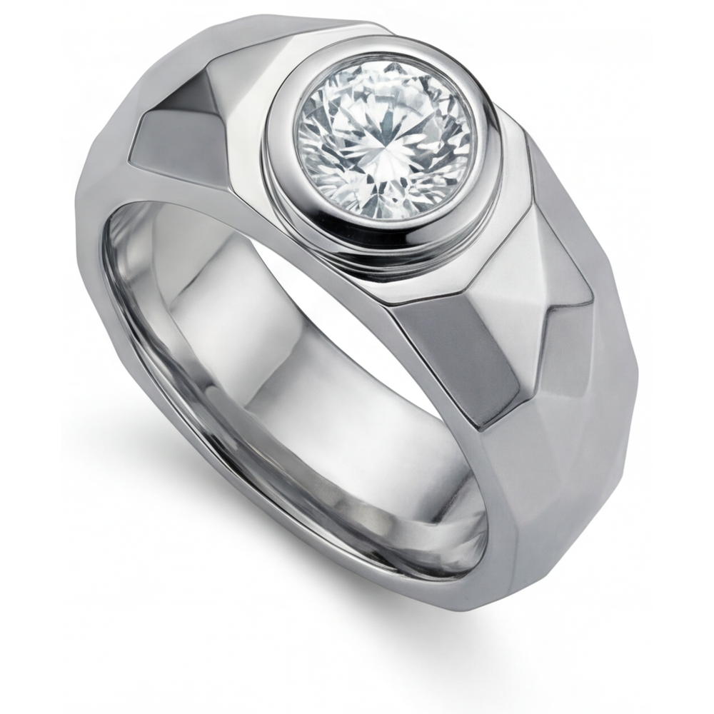 Taglio Rotondo Diamante anello in Oro Bianco 14K – vista frontale